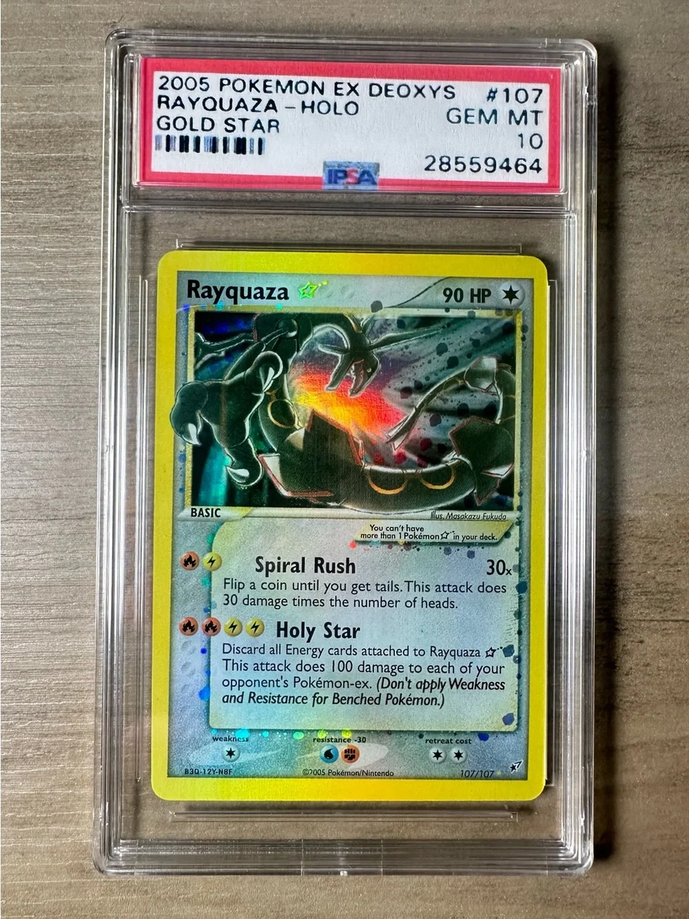 Rayquaza Gold Star Holo 2005 #107 Pokémon Novelty Card. Proxy.